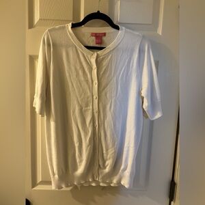 Woman Within White Short Sleeve Cardigan Sweater Medium